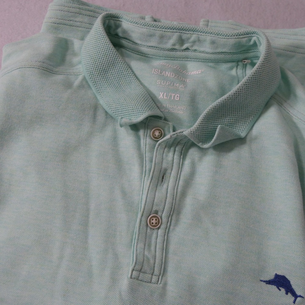 Tommy Bahama Men IslandZone Polo XL Mint Green Space Dye Coastal Supima Tropical - Picture 8 of 9